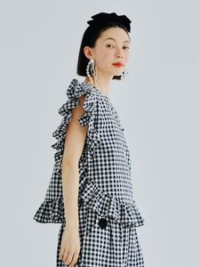 Tanks Imakokoni Original Design Black and White Plaid Vest Dlouse Women's Summer AllMatch Sleeveless 223639