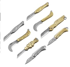 Multifunction Folding Knife Brass Handle Floding Blade Portable Mini Pocket Keychain Knife Pendant Outdoor Cutting Tools Gift