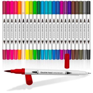 Watercolor Dual Tip Brush Art Markers Pens for Kids Adult Coloring Books Drawing Planner Calendar 24 Colors 1~2 mm 0.4mm P230427