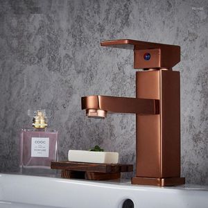 バスルームシンク蛇口mttuzk faucet single handle square basin rose gold glatedスペースアルミニウムコールドミキサータップ