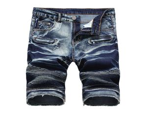 Rock revival jeans novo designer francês homens jean shorts verão rasgado denim azul metade do joelho shorts fino ajuste shorts masculino 5202355