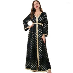 Roupas étnicas abayas para mulheres Dubai 2023 Elegante com decote em V Long Slave Ribbon Button Turquia