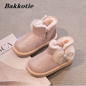 Boots Girls Snow Winter Toddler Kids Fashion Massion Brincess Chelsea ankle Baby Warm Fur Shoes Kids Bowtie Soft 231127