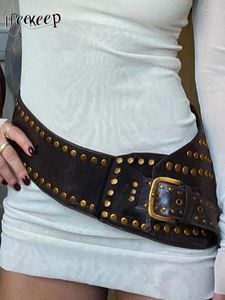 أحزمة Weekeepet Style Bunk حزام غير متماثل أنيقة جلدية مخيط للنساء للنساء الشارع القوط