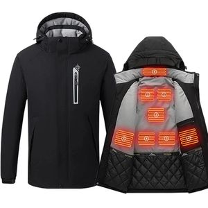 Giacche da uomo Giacca riscaldante da uomo a 8 zone Abbigliamento invernale riscaldato elettrico Ricarica USB Giacca a vento impermeabile Cappotto da sci all'aperto M-5XL 231128