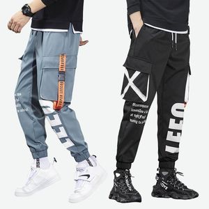 Byxor zoenova män last byxor svarta band multipocket harem joggare harajuku sweatpant hip hop casual harem brev manliga byxor