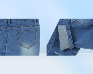 Rippad knäskinny jeans kvinnor hög midja kvinnliga damkläder byxor hål32910673287066