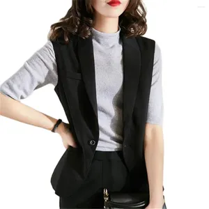 Kvinnors västar 2023 Kvinnor Spring Summer Casual Solid Waistcoat Lady hackad knapp All-Match ärmlös kostym Väst kvinnlig elegant chic