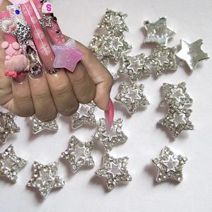 Nail Art Decorations 10pcs Star Nail Art Charms Crystal Rhinestone Silver 3D Star Decorations Metal Jewelry Metal Deco Accessories 231127