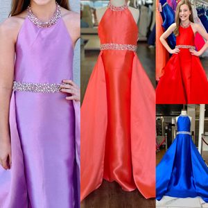 Halter A-Line Little Girl Pageant Dress 2024 Orange Lilac Royal Glitz Baby Kid Fun Fashion Runway Drama Birthday Formal Cocktail Party Gown Toddler Infant Teens