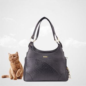 캐리어 애완 동물 개 패션 솔리드 블랙 가죽 올 시즌 적합한 가방 통기성 야외 여행은 작은 개 고양이를위한 슬링 가방