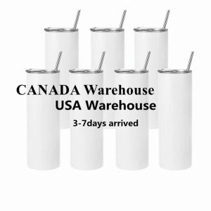 USA/CA Local Warehouse 20-Unzen-Sublimationsbecher, gerade Rohlinge, weiß, vakuumisolierter Becher aus 304-Edelstahl, schlanke DIY-Tassen, 20-Unzen-Tassen, Autokaffeetassen