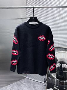 Men's Sweaters Autumn And Winter Matty Boy Cross Leather Sleeve Arm Embroidered Red Mouth Sweater Men Women Same Style Loose TopM