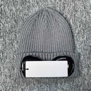 Beanies 2023 Vinterglasögon Hat CP Ribbed Knit 2 Lens Beanie Street Hip Hop Sticked Thick Fleece Warm For Women Men