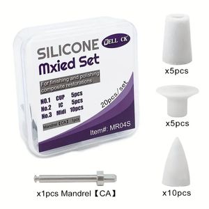 20pcs Dental Silicone Composite Polisher For Finishing And Polishing 3 Shapes Cup IC Point Midi With CA 2.35MM Mandrel