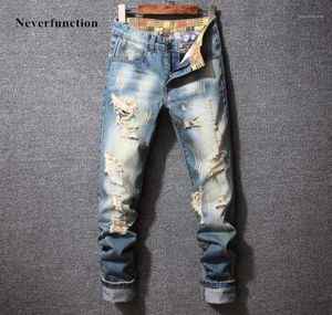 Mężczyźni podarte vintage niebieskie szczupłe dżinsy spodnie Hip Hop Streetwear Fashion Zniszczone dziury Dżinsowe spodnie plus rozmiar 402269392