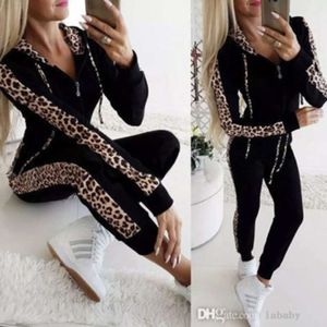 2023 Autumn Tracksuit Women Sweatsuits Patchwork Leopard Print Two Piece Set Long Sleeve Hooded Cardigan Coat And Pants Jogging Suit Plus Size 3xl 4xl 5xl Clothing