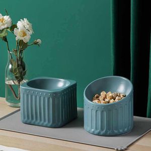 Feeding Cat Ceramic Food Water Bowl Elevated Cylinder Cube Dog Feeding Supplies Pet Drink Eat Feeders Accessories Cats Dogs Feeder Bowls