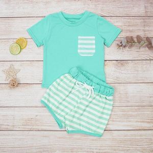 Kleidungssets Kleinkind Babi 1-8T Outfits Baby Boy Cotton Kleidungsset Green Stripe Bodysuit Style Sleeve Sommer T-Shirt Mint Shorts For