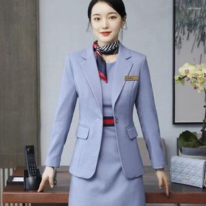 Abiti da lavoro IZICFLY Autunno Inverno Stile Disegni uniformi formali professionali Abito da donna Business Blazer OL azzurro Set per