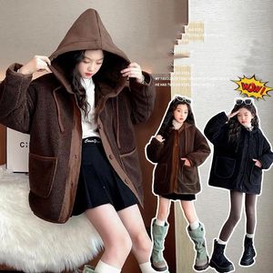Jaquetas coreanas inverno júnior menina mais veludo engrossar casaco adolescente com capuz à prova de vento jaqueta quente crianças outerwear tops