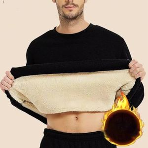 Roupa íntima térmica masculina inverno homem quente lã forrada camiseta grossa gola redonda cor sólida pulôver básico moletom roupa íntima térmica tops roupas para homens 231128