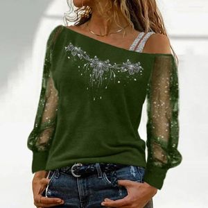 Bluzki damskie Fall Women Pullover Oszałamiająca cekinowa bluzka krążkowa Sheer Mesh Patchwork Kllar Plus Size Top na wiosnę