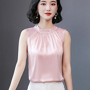 Tops Summer Korean Fashion Tank Top Kobiety Satynowe bez rękawów biuro biuro Tank Top Koszule Czarne różowe topy dla kobiet