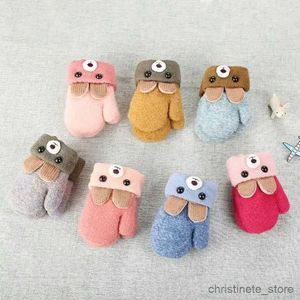 Children's Mittens Cartoon Baby Gloves Warm Knitted Full Finger Gloves Cartoon Plush Thick Warm Baby Gloves Children's Hanging Neck Gloves Gifts