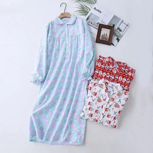 Mulheres sleepwear pano sleepshirt algodão nightdress mulheres de mangas compridas tamanho casa escovado pijamas usar camisola mais noite