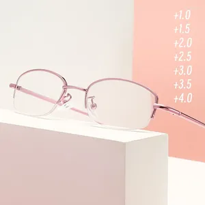 Solglasögon Damer Thin Frame Half Metal Alloy Anti-Fatigue Reading Glasses Vintage Anti Blue Light Presbypia 1.0 till 4.0