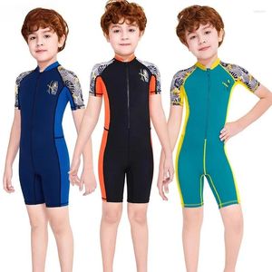 Kvinnors badkläder Boy's Surf Swim Swim Rashguard Kort ärm och ben Sun Protection Upf50 Zip Front Sunsuit baddräkt