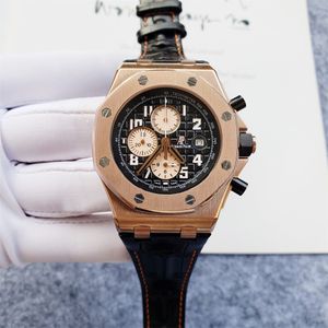 Haute qualité Top marque Audexxx Pigxxx Oak Offshore série montre pour hommes bracelet en cuir saphir miroir miroir multifonctionnel chronographe Vk mouvement à quartz montre pour homme