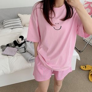 女子睡眠韓国の女性のパジャマ夏の家の服パジャマセットガールズ甘い格子縞のパジャマカワイイフリルパジャマ日本人ホームスーツ230428