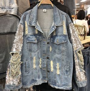 Kvinnors jackor streetwear kvinna kappa denim europeisk stil paljett jacka kvinnlig vår höst jeans kläder kvinna bling jacka kappa 230428