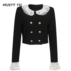 Women's Jackets Black Small Fragrance Jacket Round Neck Lace Embroidered Short Women Coat Suit