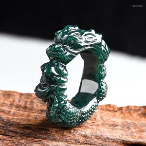 Pierścionki klastra Birmese Dark Green Jade Women Women Emerald Jewelry Designer Blue Vintage Stone Natural Amulet Charm Dragon Gifts Luxury Jadeite