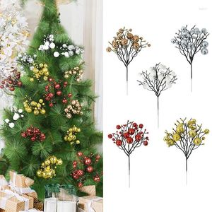 Decorative Flowers 1/2pcs Artificial Berries Flower Branch Christmas Tree Decoration Fake Fruit Xmas Gift Bouquet DIY Wreath Craft Year