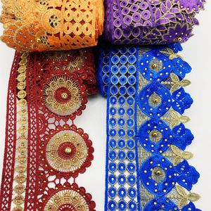 Kumaş 9.5yards African Dantel Trim Metalik İşlemeli Motif Dantel Nijerya Venedik Trim Tığ kablosu geniş 11cm