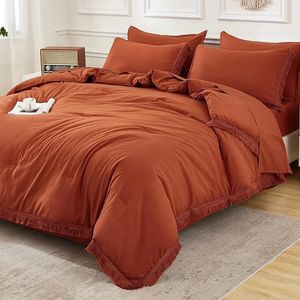 Sängkläder set comforter set med lakan 7 stycken Boho Tassel Bed in a Bag Soft Lightweight Set Terracotta Rust Fringe 231128