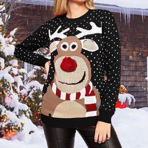 Women's Sweaters Autumn And Winter Christmas Sweater Round Neck Loose Sticky Reindeer Printed Pullover Long Sleeve
