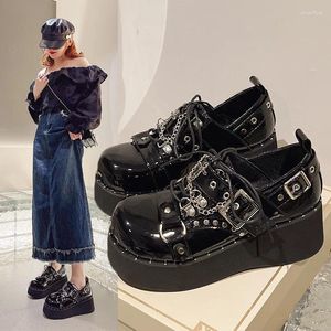 Scarpe eleganti Donna Moda Cinturino con fibbia Décolleté con plateau grosso Pelle verniciata Fondo spesso Donna gotica Tacchi punk Mary Jane