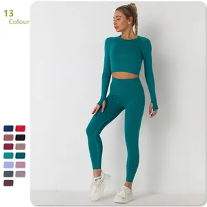 Conjuntos ativos 2023 sem costura conjunto de ginásio push up leggings de fitness treino colheita superior feminino 1/2 peça roupa collants calças yoga terno roupas esportivas