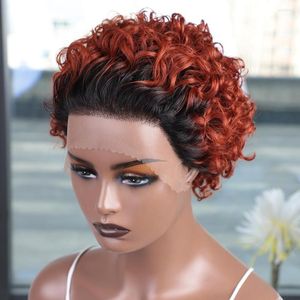 洗練されたペルーピクシーカットウィッグショートボブカーリーヒューマンヘアウィッグOMBRE1B/350透明レース水深波フロント