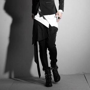 Pants Men irregular design punk hip hop skirt pants black pleated apron men harajuku nightclub DJ singer stage clothing gothic costume