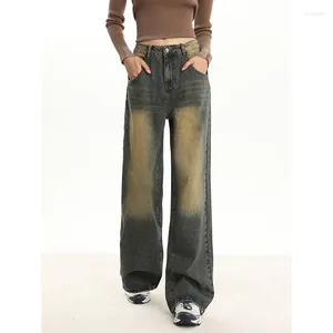 Kvinnors jeans Hög midja retro för kvinnor i Harajuku Fashion Street Clothing Y2K Casual mångsidig lös rak bred benbyxor