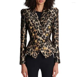 Abiti da donna Giacca blazer da donna Casual Stampa leopardata Vestibilità slim Corta con bottoni in metallo dorato Abbigliamento donna doppiopetto