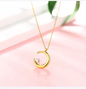 Colares pingentes meia lua forma zircão colar para mulheres aço inoxidável clavícula corrente estrela jóias