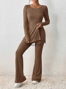 Hemkläder 2023 Casual Autumn Women Pyjama Set Slim Fit Home Clothing Winter Long Sleeve Top Shirt Solid Color Pants Lady Set Setvaiduryd