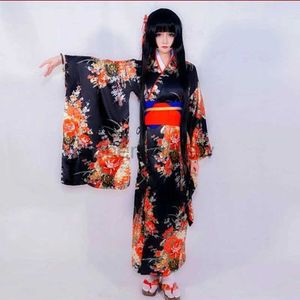 Anime-Kostüme Jigoku Shoujo Enma Ai Maid Kleid Kimono Yukata Uniform Outfit Anime Cosplay Kostüme Kimono + Gürtel + Schleife + Taillenseil *2 zln231128